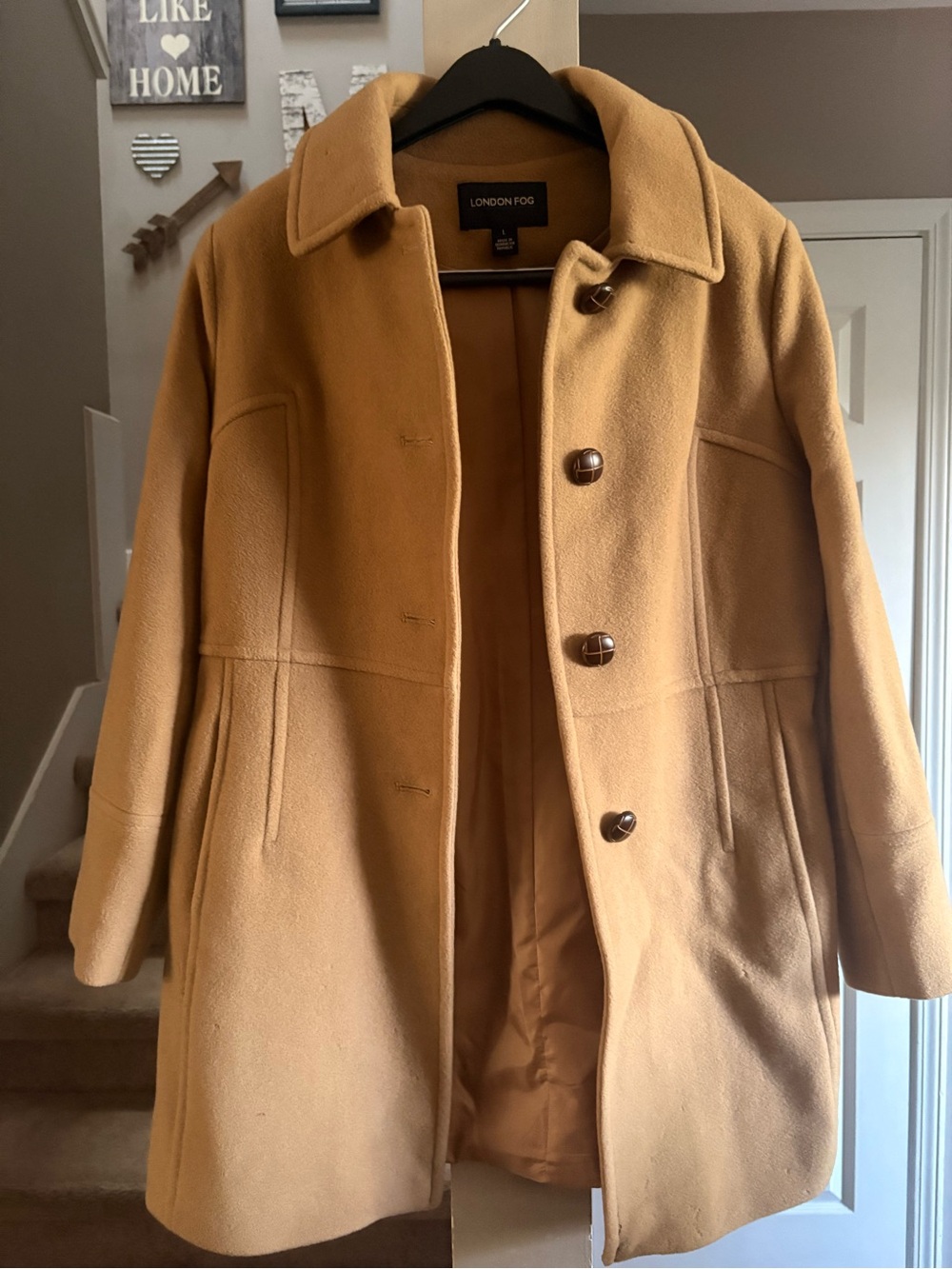 London Fog women’s Camel Wool-Blend Pea Coat - Camel